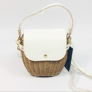 Tommy Bahama White Wicker Rattan Bucket Bag Boho